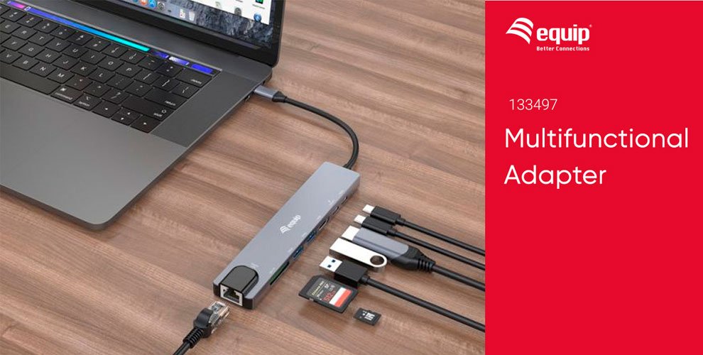 133497 USB-C 8 in 1 Multifunctional Adapter, HDMI 4K/30Hz, Gigabit LAN, USB-A x 2, USB-C x 1, SD/TF, 100W USB PD