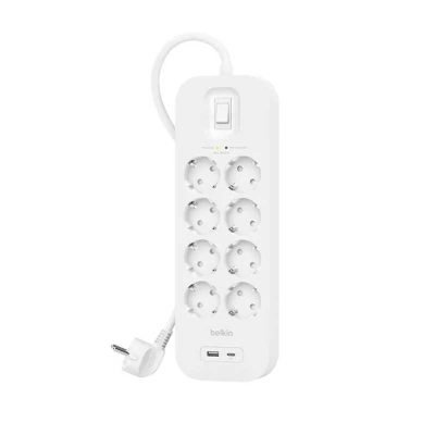 Regleta Alimentacion Belkin Srb004vf2m De Proteccion Contra Sobretensiones 8 Tomas Boton Apagado Dual Usb-c