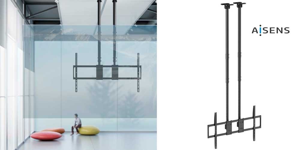 CT120TLE-395 – Soporte de Techo PRO Inclinable, Extensible y Nivelable para Monitor/TV 120kg de 60-120