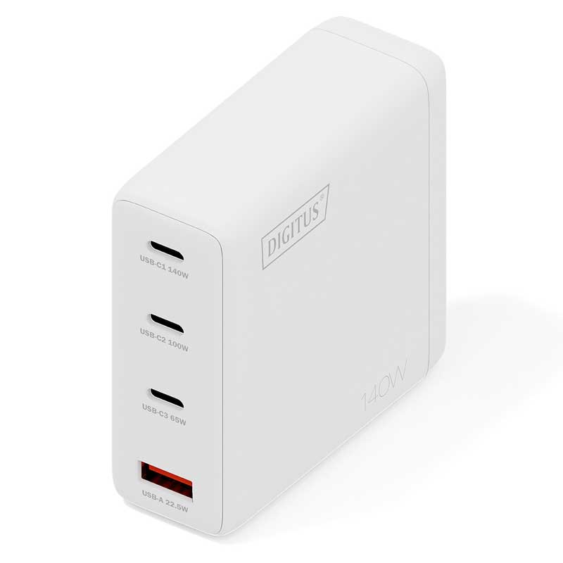 DIGITUS Cargador USB GaN 140W, 3x USB-C, 1x USB-A