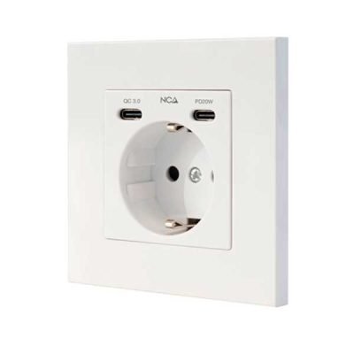 Base de enchufe de pared tipo schuko con 2 USB-C PD - Max. 3.4A, Blanco