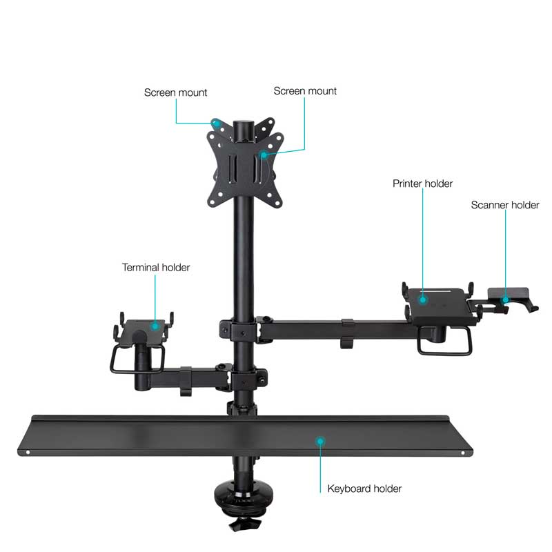 Soporte de Mesa para TPV/Impresora/Dos Pantallas de 17”-32”/Terminal/Lector/Teclado