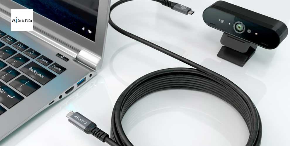 Cable USB 3.2 GEN1 Aluminio 5GBPS 4K@60HZ 3A 60W E-MARK, Tipo USB-C/M-USB-C/M, Negro, 10M