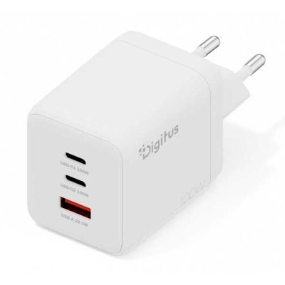 Cargador USB GaN DIGITUS de 100 W, 2 puertos USB-C, 1 puerto USB-A