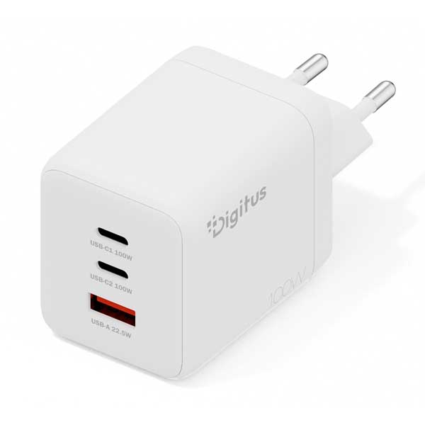 Cargador USB GaN DIGITUS de 100 W, 2 puertos USB-C, 1 puerto USB-A