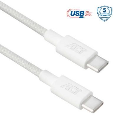 ACT Cable USB 2.0 de carga/datos de 60 W USB-C a USB-C, blanco, 2 metros