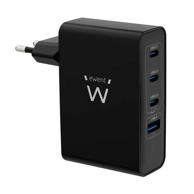 Cargador GaN Fast de 100W con 4 Puertos (3 USB-C PD y 1 USB-A QC) Diseño compacto